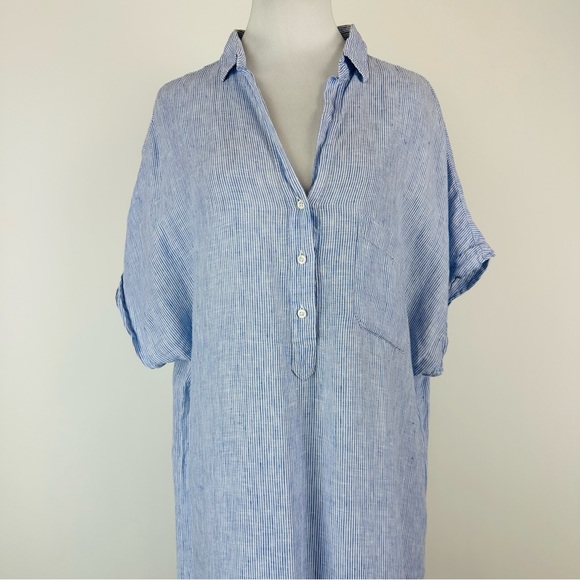 GRAYSON The Artist Blue White Linen Popover Dress Size Medium - Picture 3 of 12